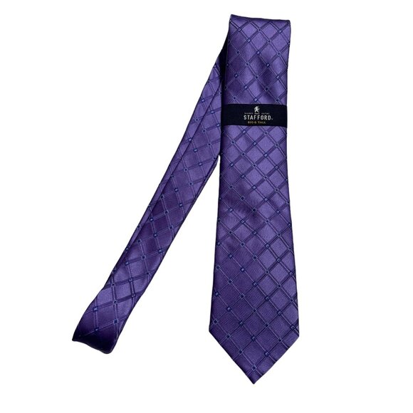 Stafford Big & Tall Purple Checkered Silk Tie - Picture 3 of 5